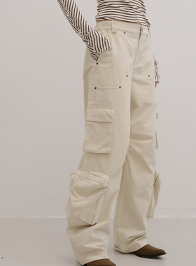 UNRESTRAIN「UNR」口袋美术馆 工装多口袋宽松直筒休闲长裤女