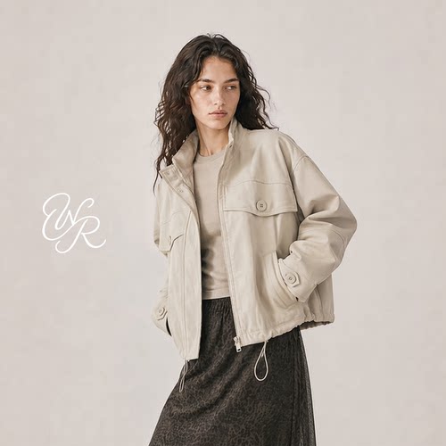 UNR环保抽绳贴袋立领夹克外套女
