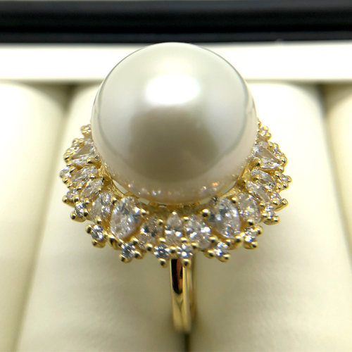 点醉大颗粒天然淡水珍珠戒指 15-16毫米大白爱迪生正圆高亮泽正品