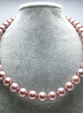 妖紫爱迪生10-11mm紫色金粉天然珍珠项链正圆 极强光正品女送妈妈