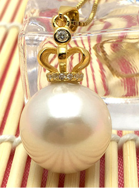 白色特大爱迪生天珍珠吊坠15.8mm正圆强光然正品皇冠款式S925纯银