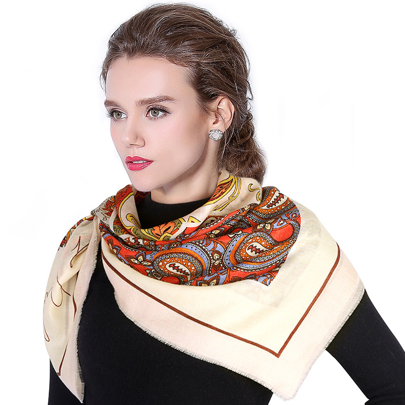 上海故事羊毛围巾女天使之梦精纺羊毛方巾秋冬保暖披肩1C039