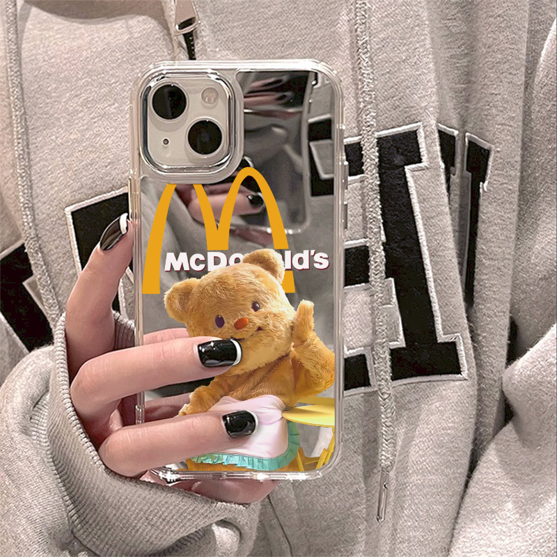 ins风可爱卡通超萌16黄油小熊15适用苹果14Promax手机壳12镜面iPhone13补妆镜11个性xr网红xs硬壳8plus少女新