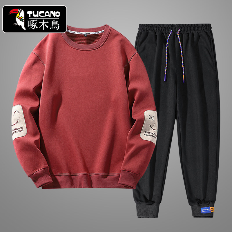 啄木鸟男士运动套装春秋季长袖圆领卫衣潮流束脚卫裤休闲两件套装,男装,休闲运动套装,淘宝优惠券,粉丝福利购,淘宝优惠卷