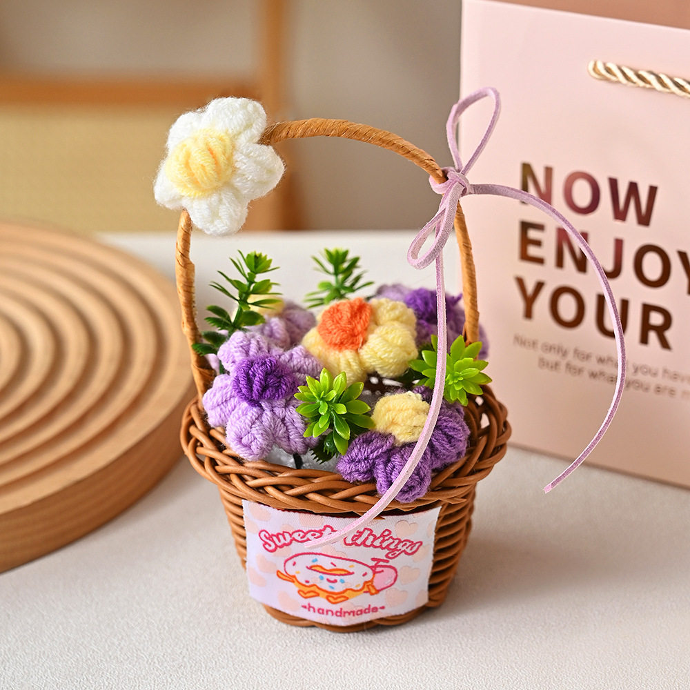 仿真花假花新款针织泡芙花束小雏菊手提篮配饰礼品伴手礼,家居饰品,仿真花/假花,淘宝优惠券,粉丝福利购,淘宝优惠卷