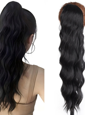 欧美假发24in马尾压管抽绳马尾女士大波浪卷发抽绳马尾高温丝