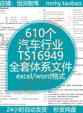 汽车行业TS16949全套体系程序文件新产品开发质量过程控制生产
