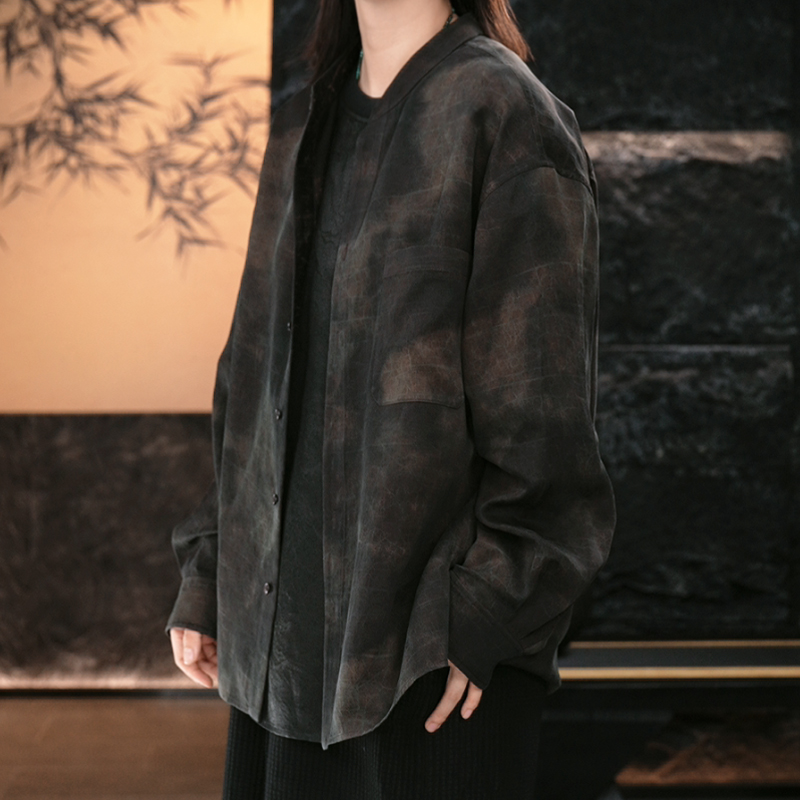 【再易】2025新款墨晕素平缎香云纱桑蚕丝双穿衬衫ZY0075S-F132