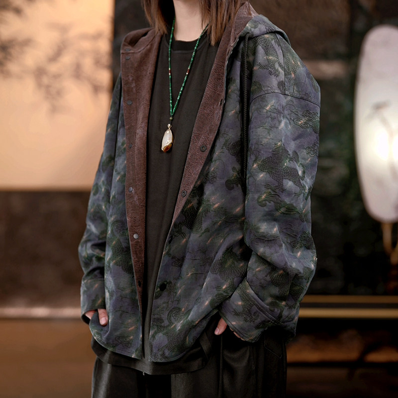 【再易】2025新款青云麒麟锦油男士香云纱桑蚕丝帽衫上衣ZY0166S,男装,其他民族服装,淘宝优惠券,粉丝福利购,淘宝优惠卷