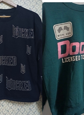 四季新款美式复古字母烫钻圆领卫衣宽松休闲百搭长袖上衣内搭休闲