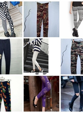 外穿黑色女ulzzang原宿紧身高腰侧字母破洞小脚裤打底裤九分ku