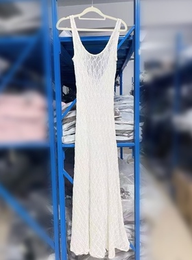 2026年新款白色镂空法式优雅修身吊带镂空气质连衣裙时尚弹力长裙