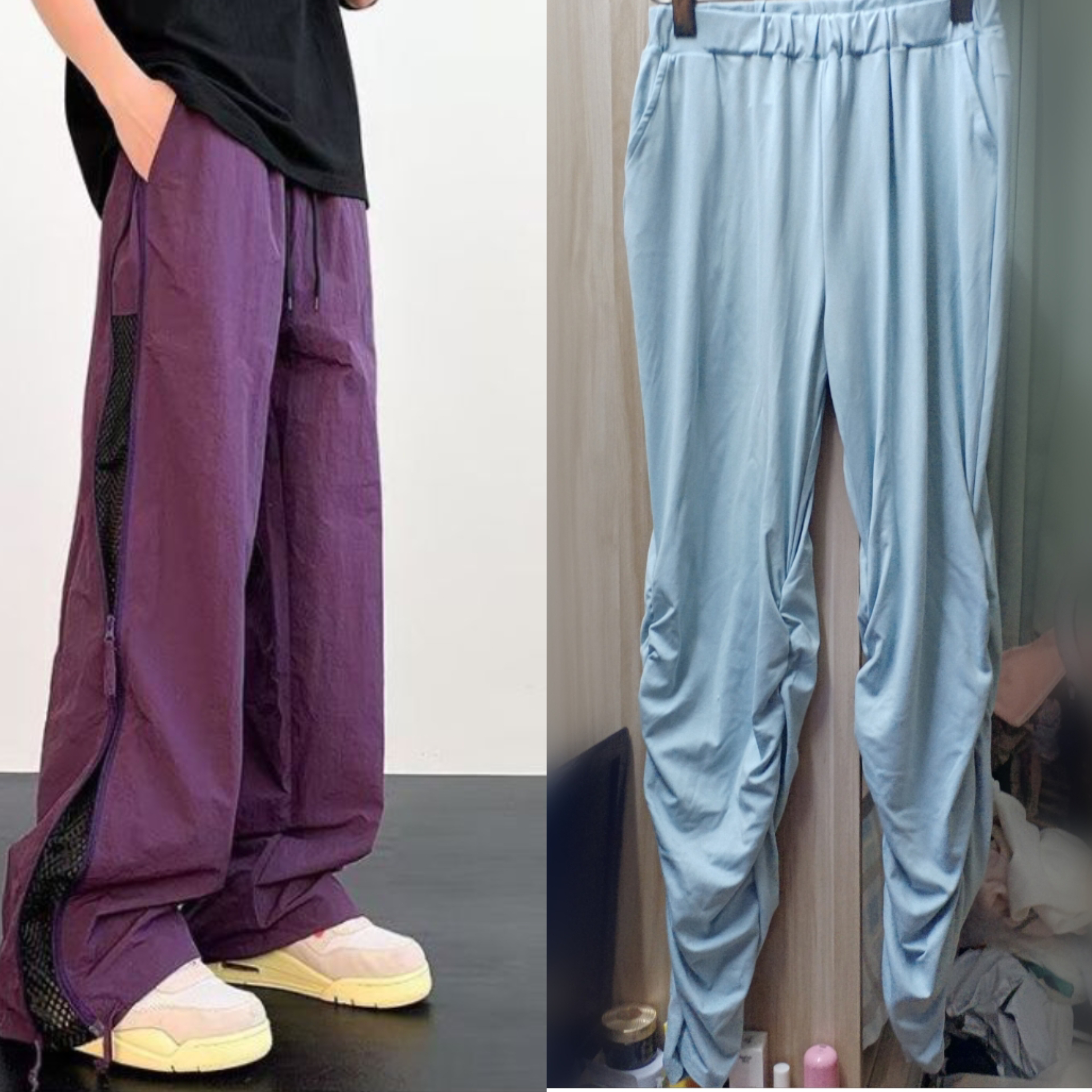 25年新款男女侧边拉链网休闲裤直筒运动荧光绿高街美式复古速干