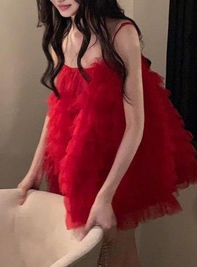 小香风抹胸吊带连衣裙夏季新款茶歇法式绝美超仙宽松蛋糕蓬蓬裙衣
