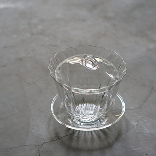 喜水 日式手工ins风耐热玻璃安藤雅信风格菊纹盖碗茶道具