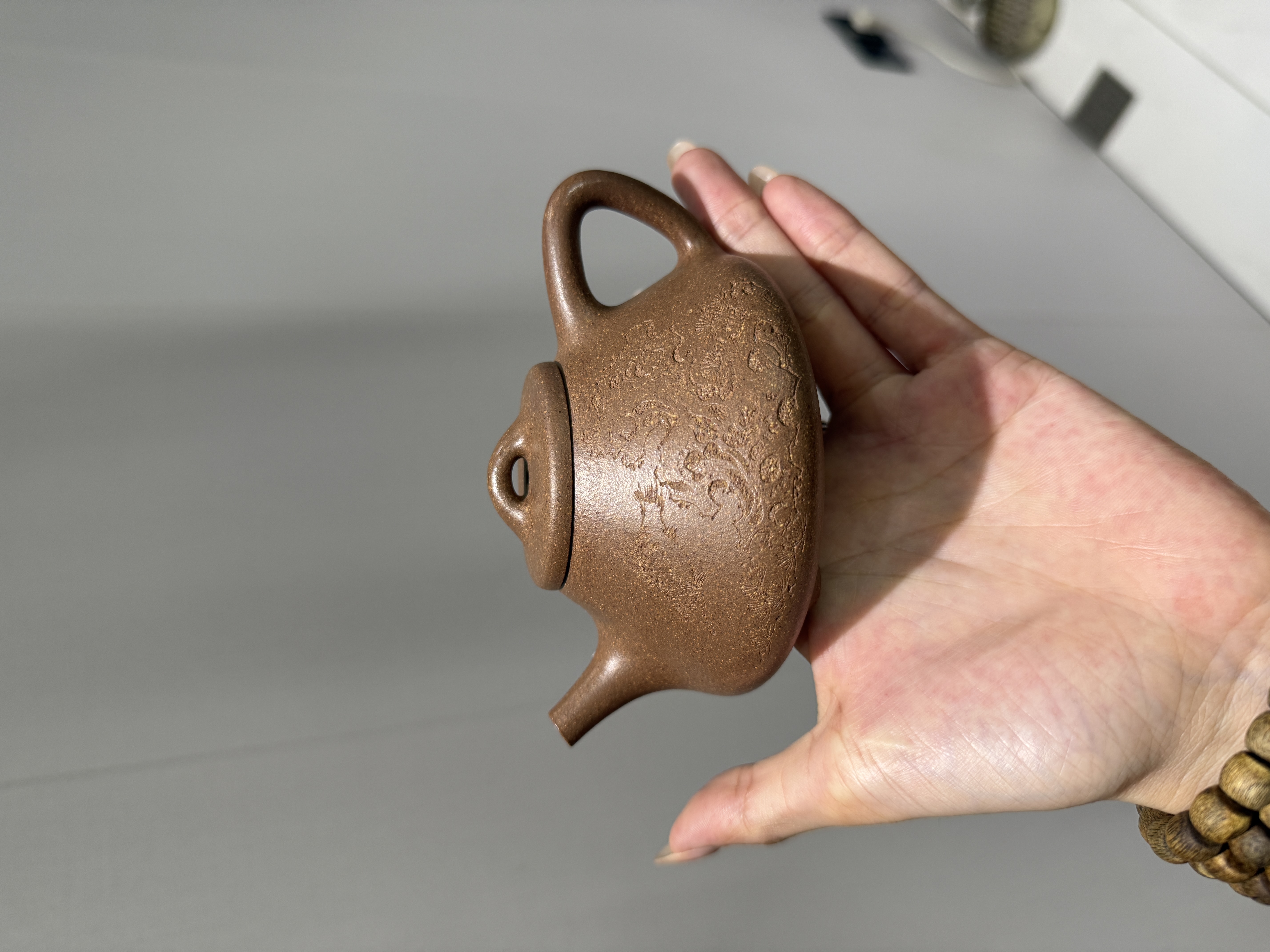 宜兴紫砂壶茶壶全手工子冶石瓢刻绘家藏老段泥容量180cc