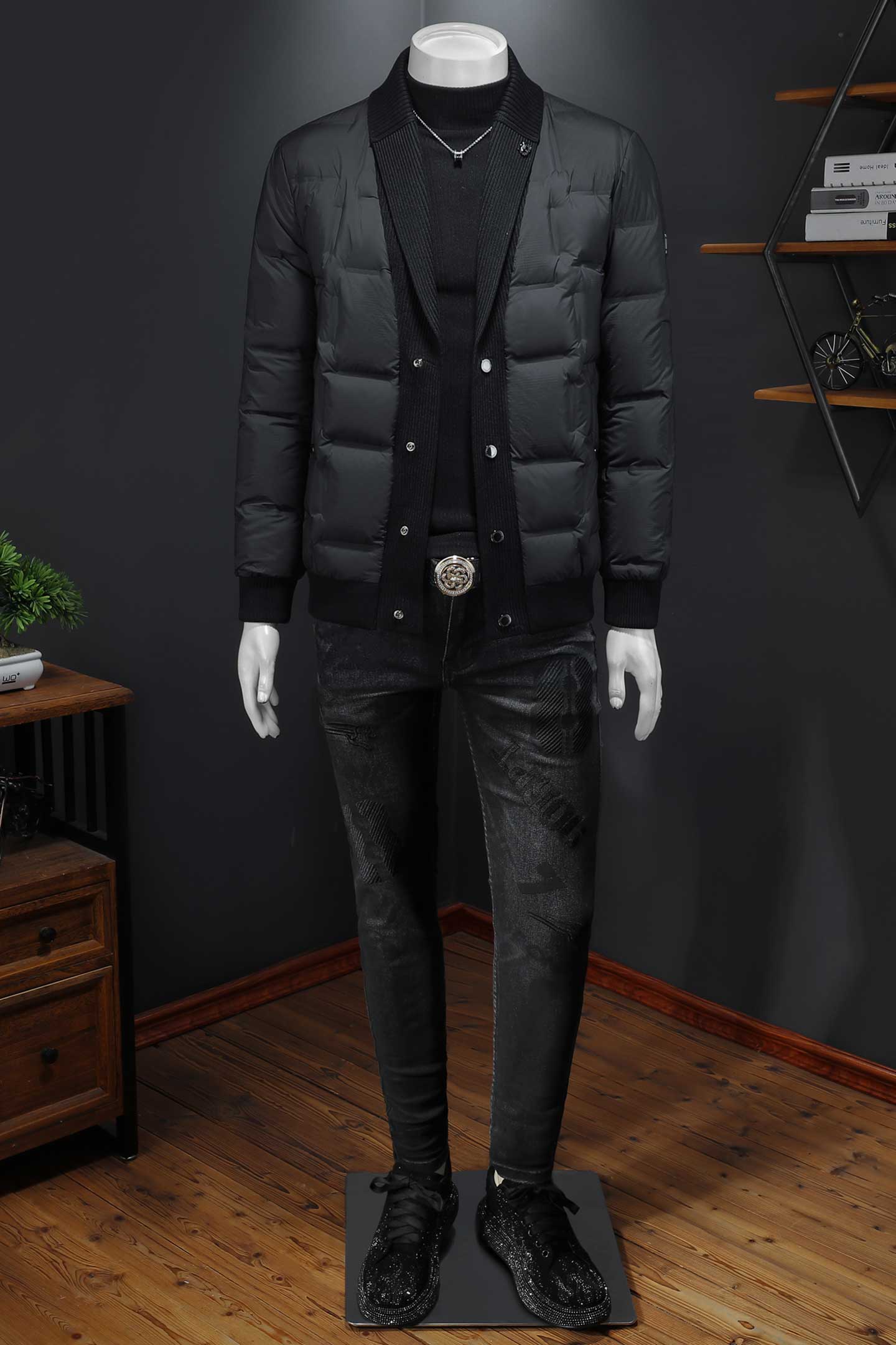 Y6801P3452025高端冬季90%白鸭绒针织领提花羽绒服假模395,男装羽绒服,钱塘6016-1(原3019)