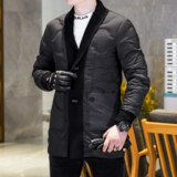 Y8825P2852024高端冬季90%白鸭绒亮面翻领羽绒服真模黑色，男装羽绒服，钱塘6016-1(原3019)
