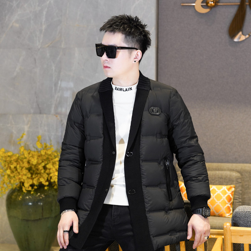 Y9583P3602026冬季90%白鸭绒暗纹针织领中长款羽绒服真模控405,男装羽绒服,钱塘6016-1(原3019)