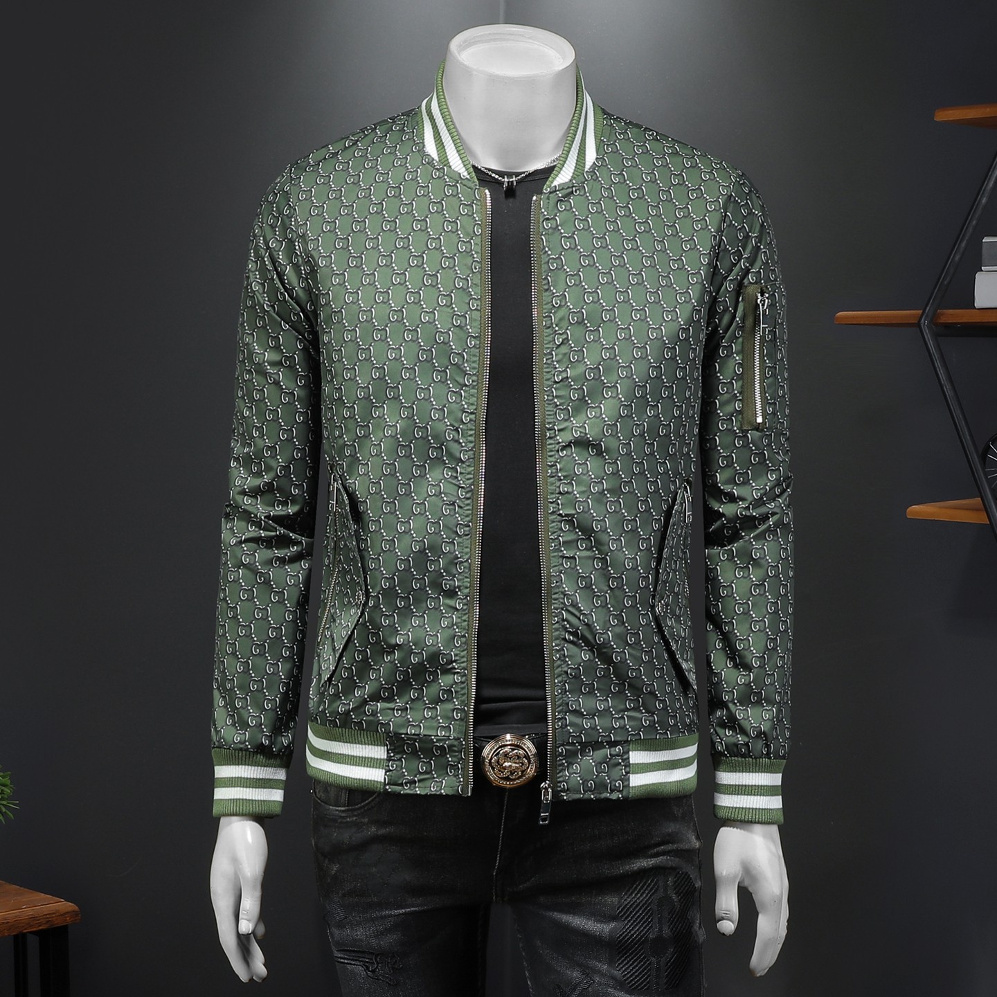 2026年新款圆领休闲夹克钱塘3019-JK9308P145假模商标已注册，男装夹克，钱塘6016-1(原3019)