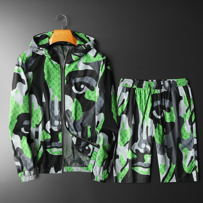 2026年新款防晒短裤套装钱塘30191238+9053套装P218平铺绿色，男装休闲套装，钱塘6016-1(原3019)