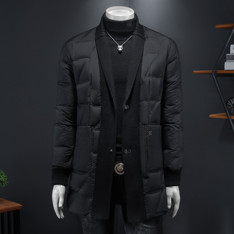 Y9582 P360 2026冬季90%白鸭绒暗纹针织领中长款羽绒服假模 控405图片