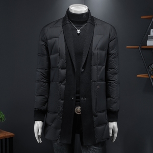 Y9582 P360 2026冬季90%白鸭绒暗纹针织领中长款羽绒服假模 控405图片