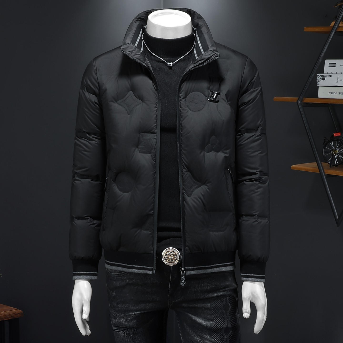 Y9820 P290 2025高端冬季90%白鸭绒暗花立领羽绒服 假模 335,男装羽绒服,钱塘6016-1(原3019)