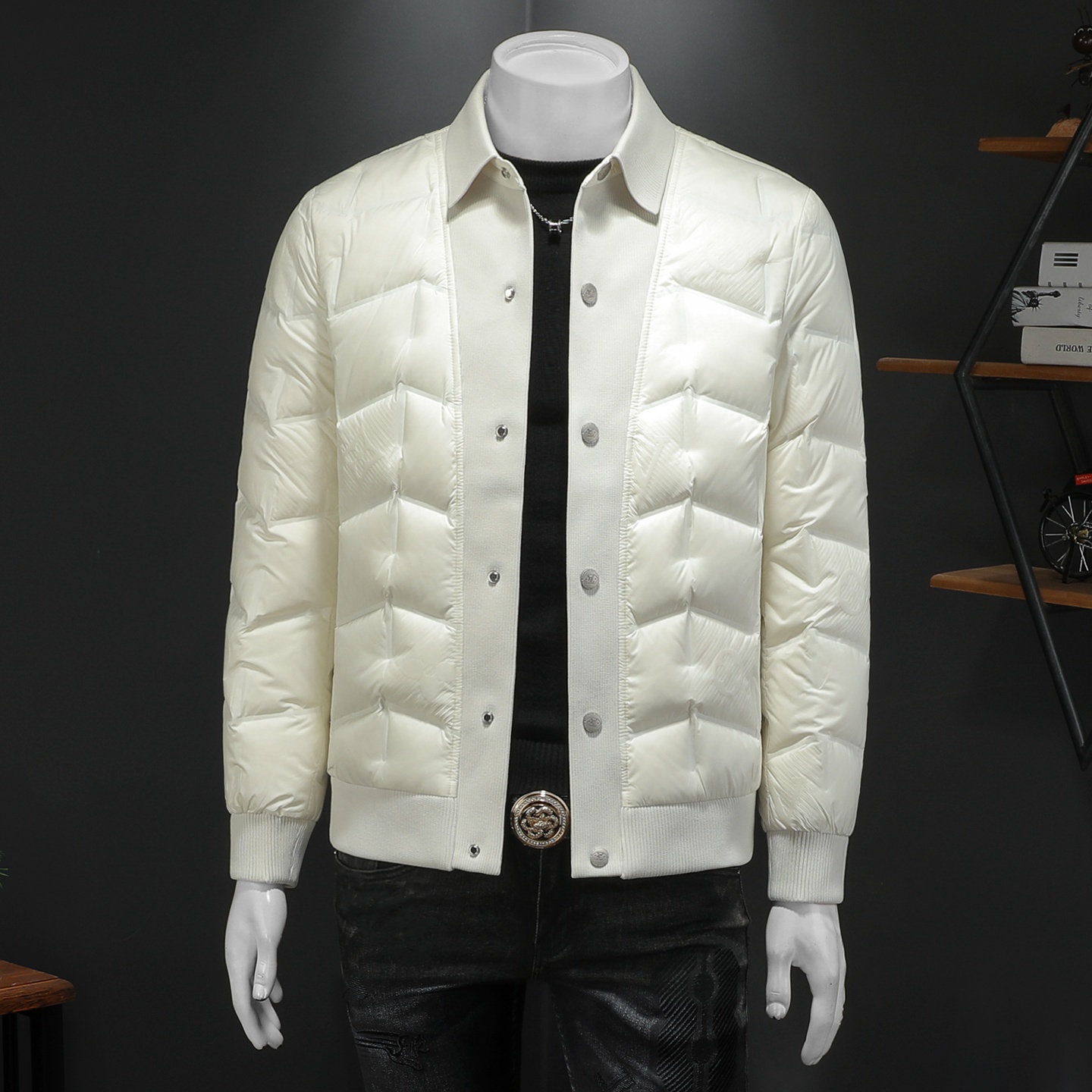 Y26875P3352025高端冬季90%白鸭绒翻领暗花羽绒服假模375，男装羽绒服，钱塘6016-1(原3019)