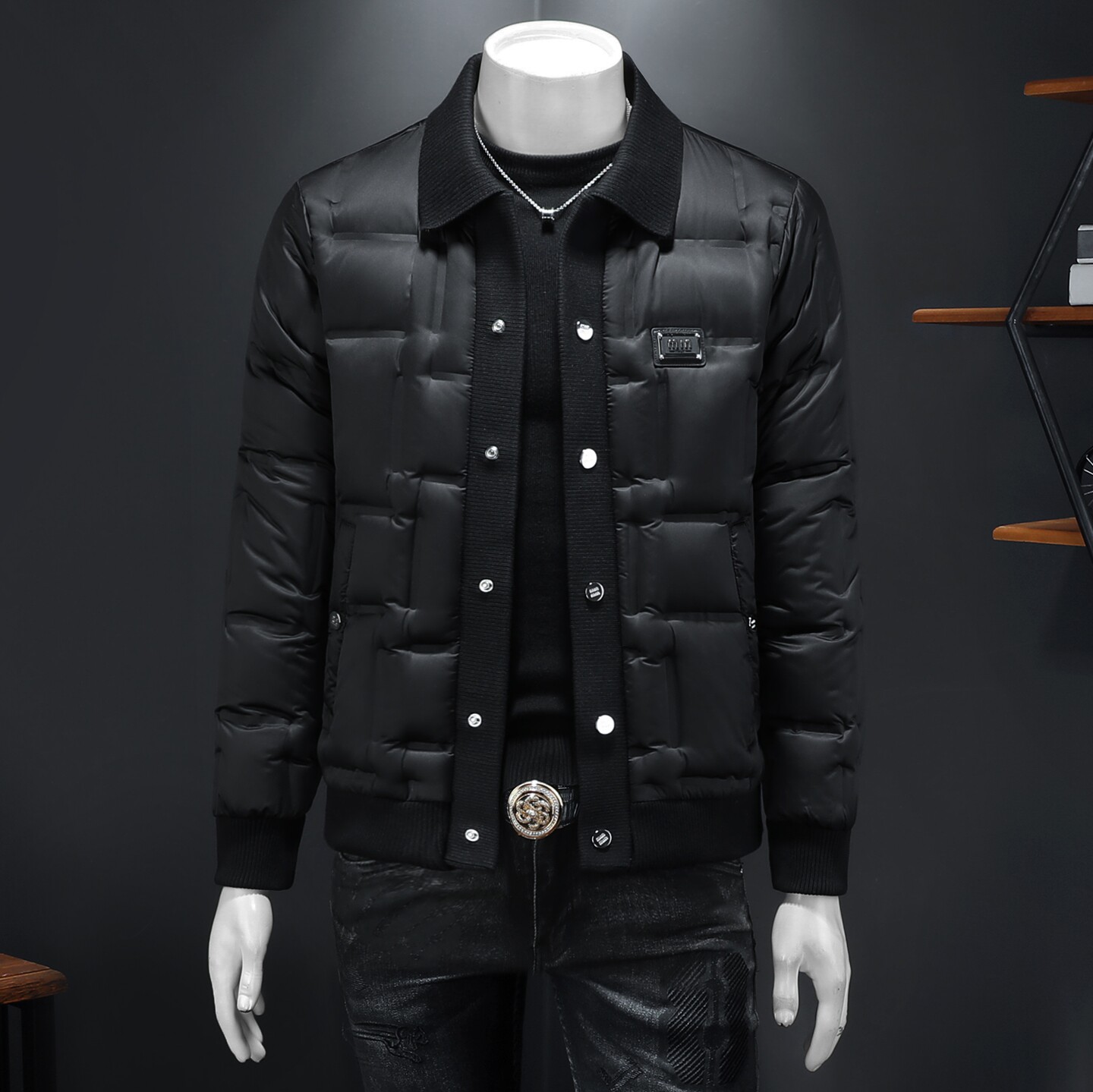 Y9828P3102025高端冬季90%白鸭绒暗花针织领羽绒服假355，男装羽绒服，钱塘6016-1(原3019)