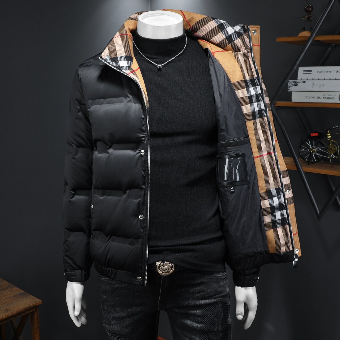 Y8368P3652025高端冬季90%白鸭绒亮面立领羽绒服假模395,男装羽绒服,钱塘6016-1(原3019)