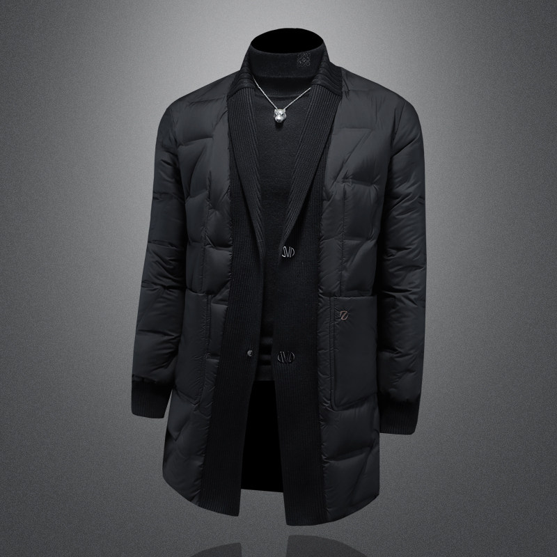 Y9582P3602026冬季90%白鸭绒暗纹针织领中长款羽绒服镂空控405,男装羽绒服,钱塘6016-1(原3019)
