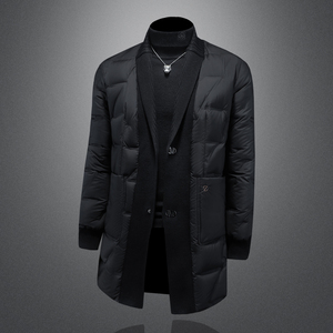 Y9582P3602026冬季90%白鸭绒暗纹针织领中长款羽绒服镂空控405