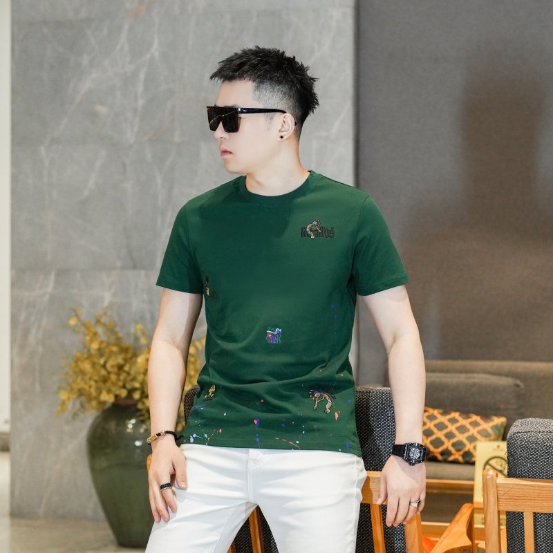 2026年新款短袖T恤钱塘3019TX230P70真模绿色，男装T恤，钱塘6016-1(原3019)