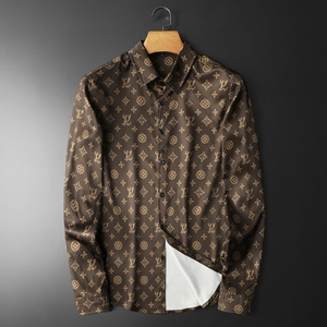 2026年新款长袖衬衫青春大码修身衬衣 钱塘3019 2307 P70平铺咖色,男装衬衫,钱塘6016-1(原3019)