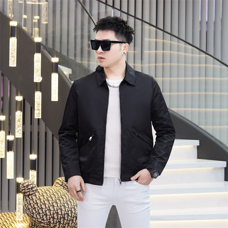 2026年新款纯色翻领休闲夹克钱塘3019-JK9200P135真模黑色，男装夹克，钱塘6016-1(原3019)