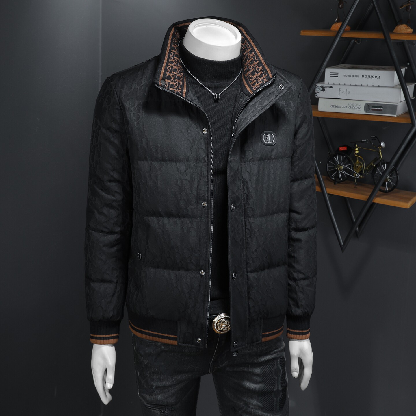Y2501P3552025高端冬季90%白鸭绒立领提花羽绒服假模395,男装羽绒服,钱塘6016-1(原3019)