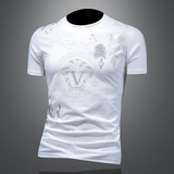 2025年新款短袖T恤钱塘3019TX3053P68镂空黑色，男装T恤，钱塘6016-1(原3019)