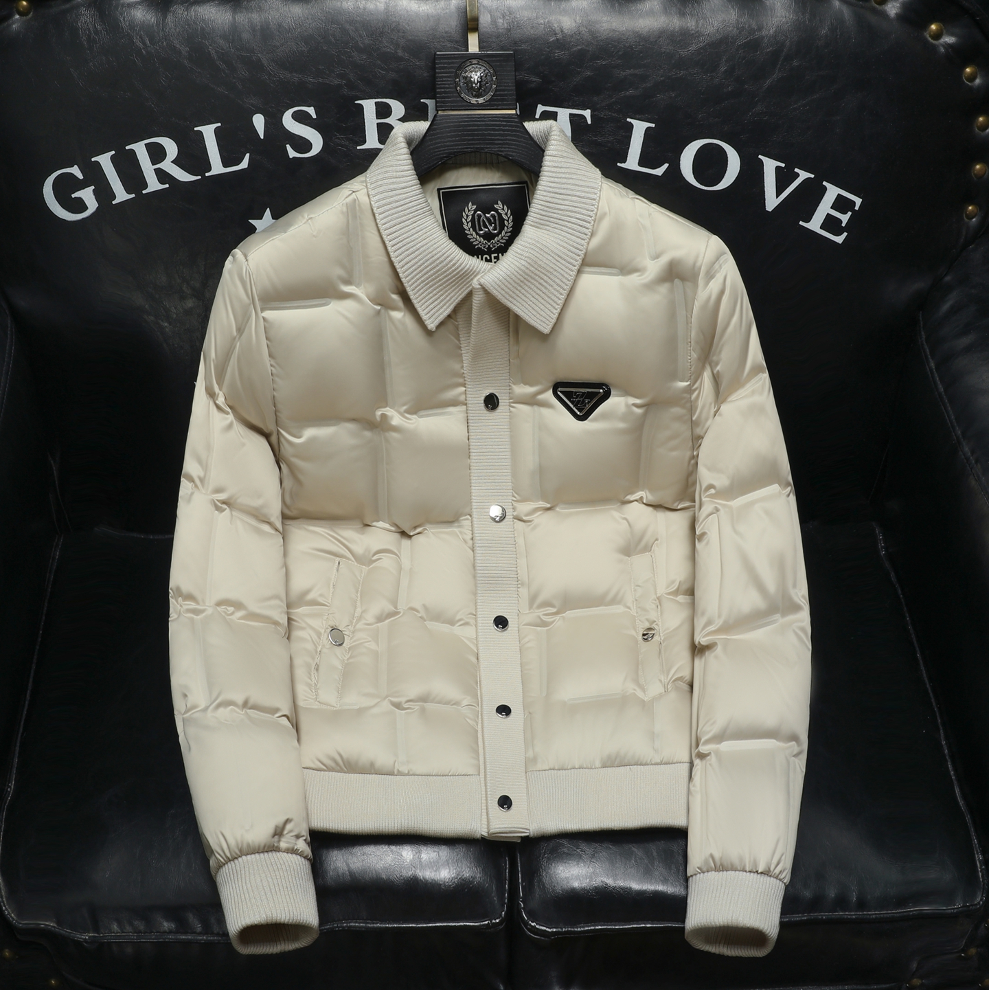 Y9829P3102025高端冬季90%白鸭绒暗花针织领羽绒服沙355，男装羽绒服，钱塘6016-1(原3019)