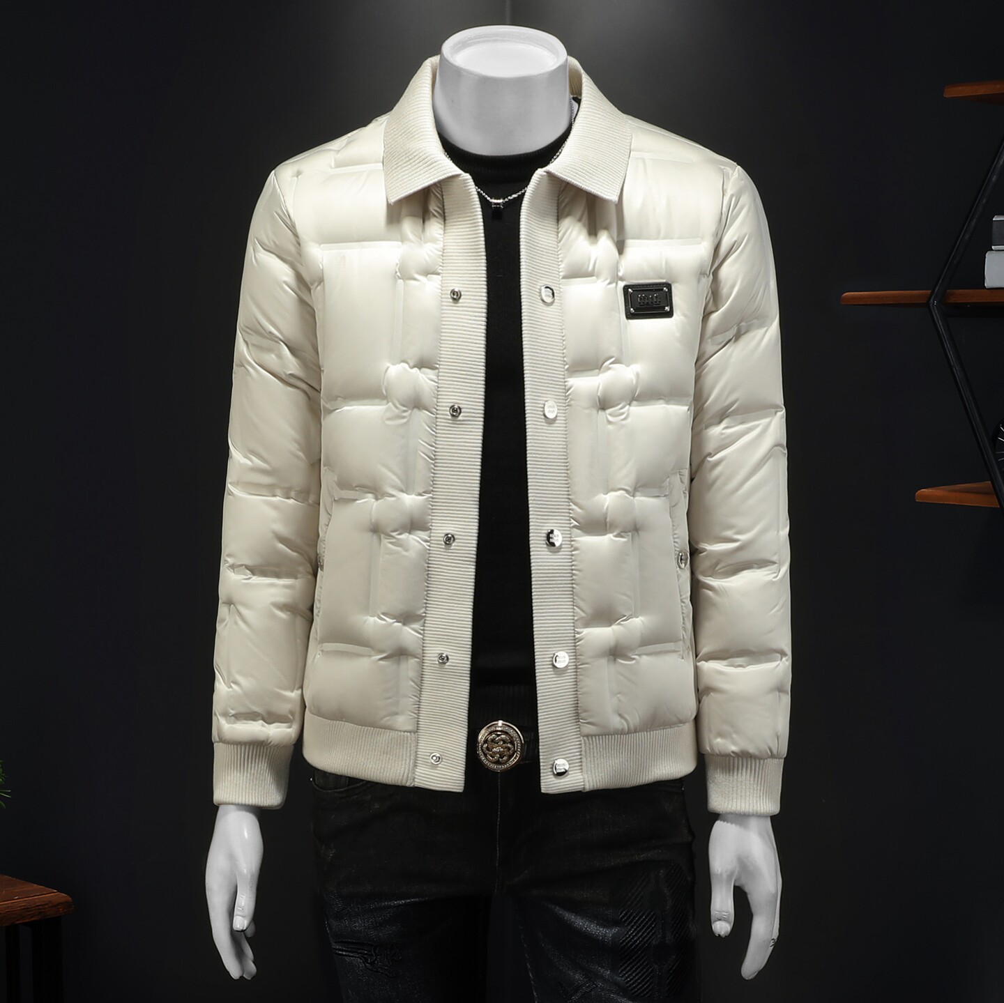 Y9828 P310 2025高端冬季90%白鸭绒暗花针织领羽绒服 假 355,男装羽绒服,钱塘6016-1(原3019)