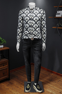 2026年新款长袖衬衫青春大码修身衬衣 钱塘3019 2306 P70镂空灰色图片