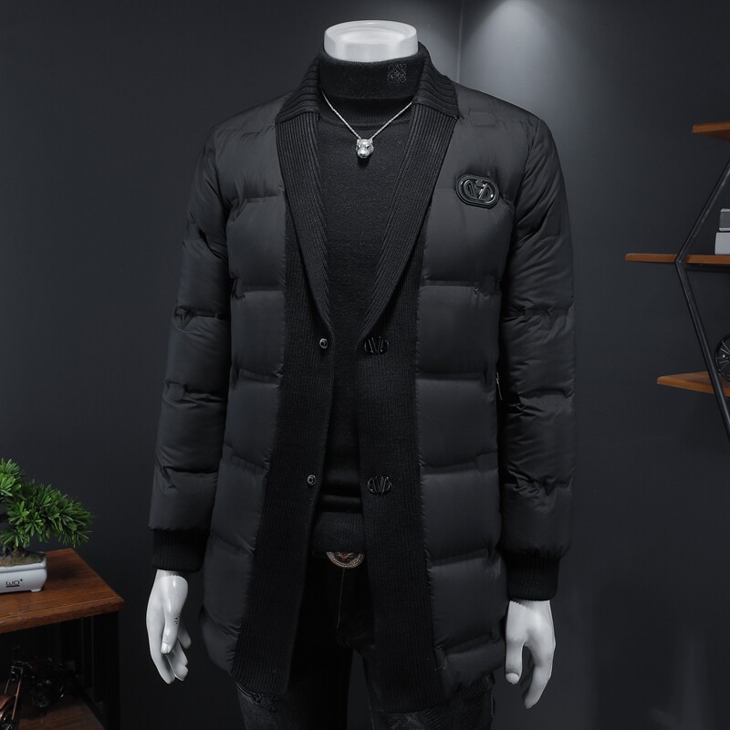 Y9583P3602026冬季90%白鸭绒暗纹针织领中长款羽绒服假模控405，男装羽绒服，钱塘6016-1(原3019)