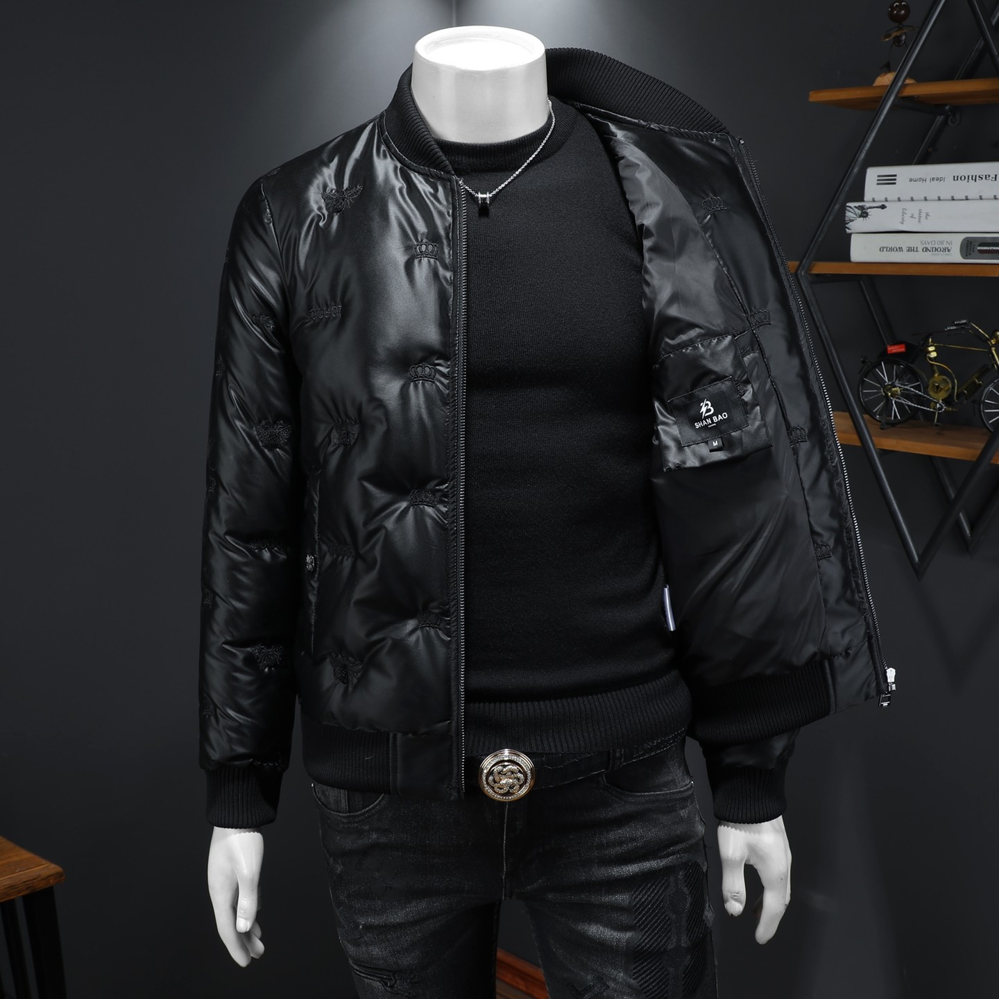 Y9815P2902025高端冬季90%白鸭绒暗花亮面羽绒服假模335，男装羽绒服，钱塘6016-1(原3019)