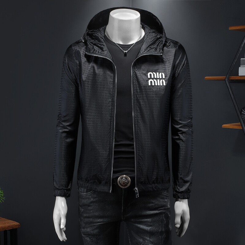 2025年新款提花连帽休闲夹克钱塘3019-JK9203P145假模黑色，男装夹克，钱塘6016-1(原3019)