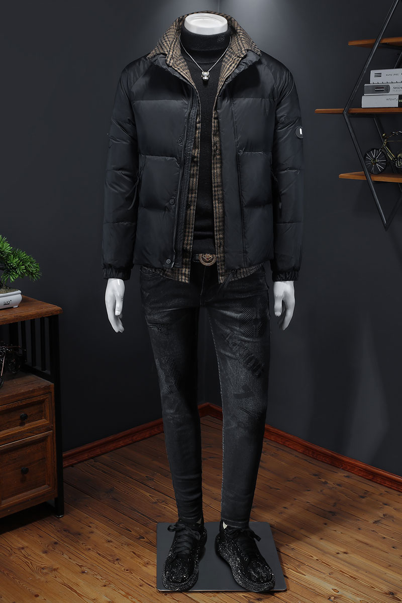 Y061P3402024高端冬季90%白鸭绒亮面立领羽绒服黑色假模,男装羽绒服,钱塘6016-1(原3019)