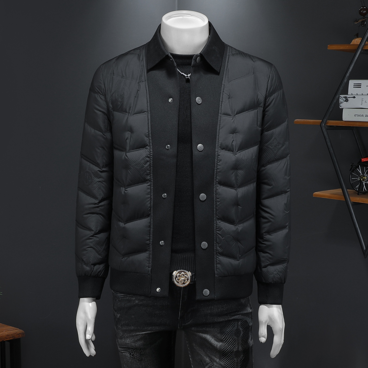 Y26875P3352025高端冬季90%白鸭绒翻领暗花羽绒服假模375，男装羽绒服，钱塘6016-1(原3019)