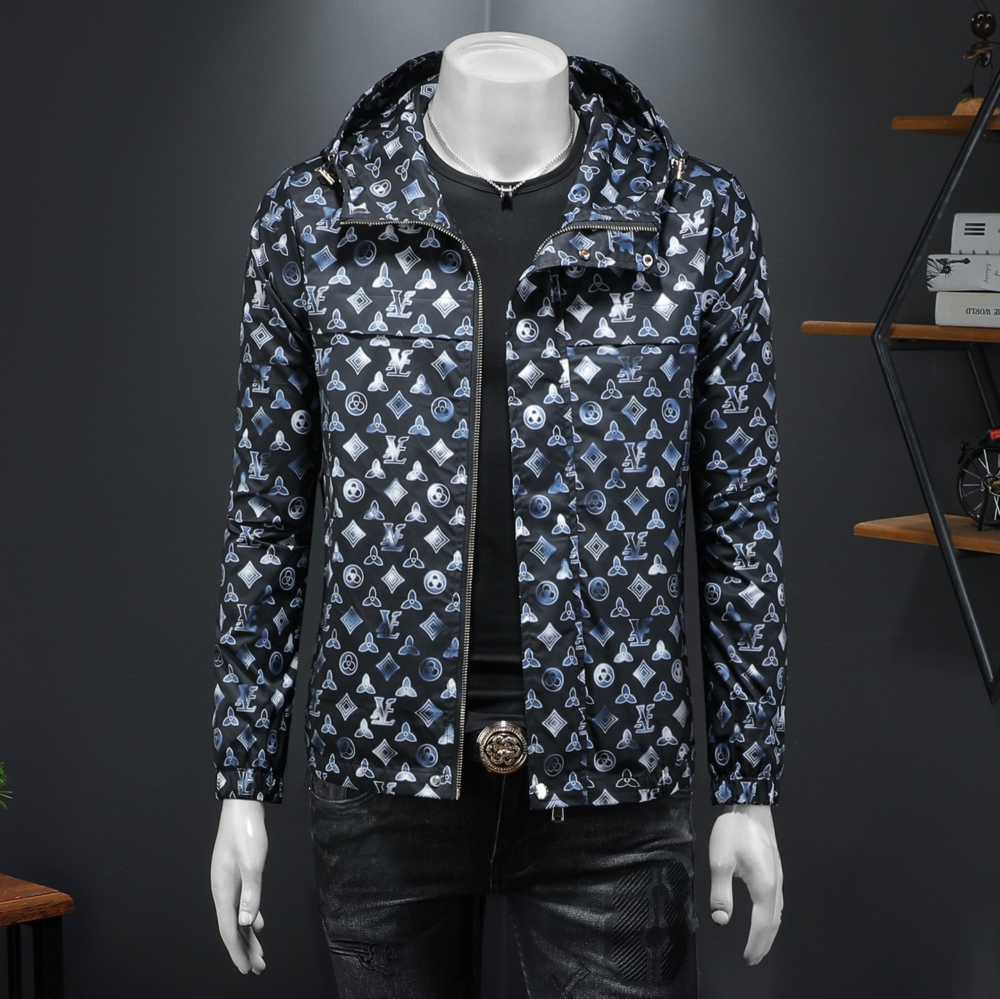 2026年新款连帽休闲夹克钱塘3019-JK9311P140假模商标已注册，男装夹克，钱塘6016-1(原3019)