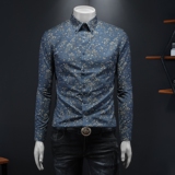 2026年新款长袖衬衫青春大码修身衬衣钱塘30199615P80假模黑色，男装衬衫，钱塘6016-1(原3019)