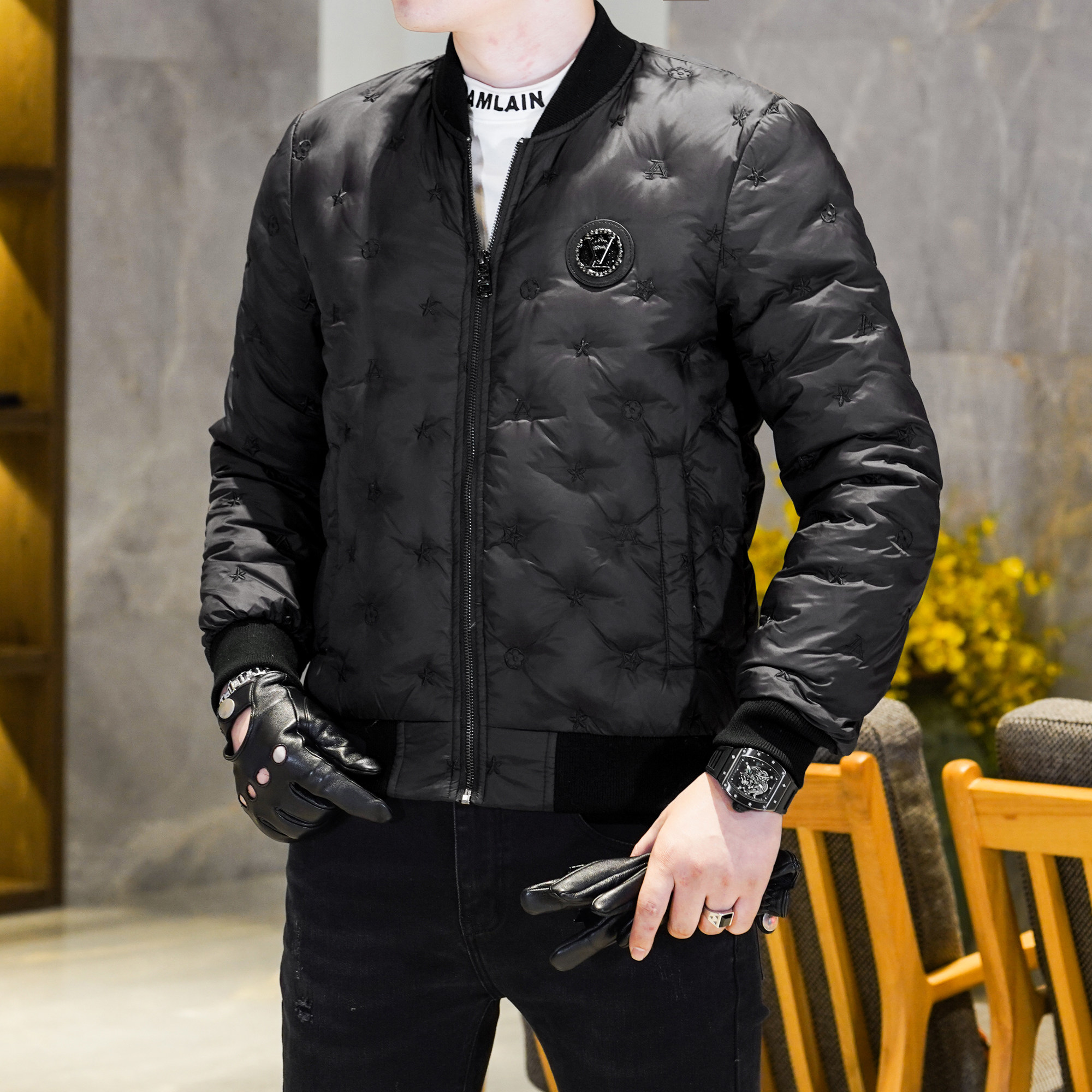Y9851P2802024高端冬季90%白鸭绒亮面立领羽绒服真模黑色,男装羽绒服,钱塘6016-1(原3019)