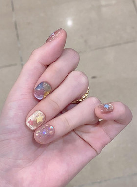 淳贵人纯手工穿戴甲 创意显白重工手绘几何猫眼跳色手指美甲成品